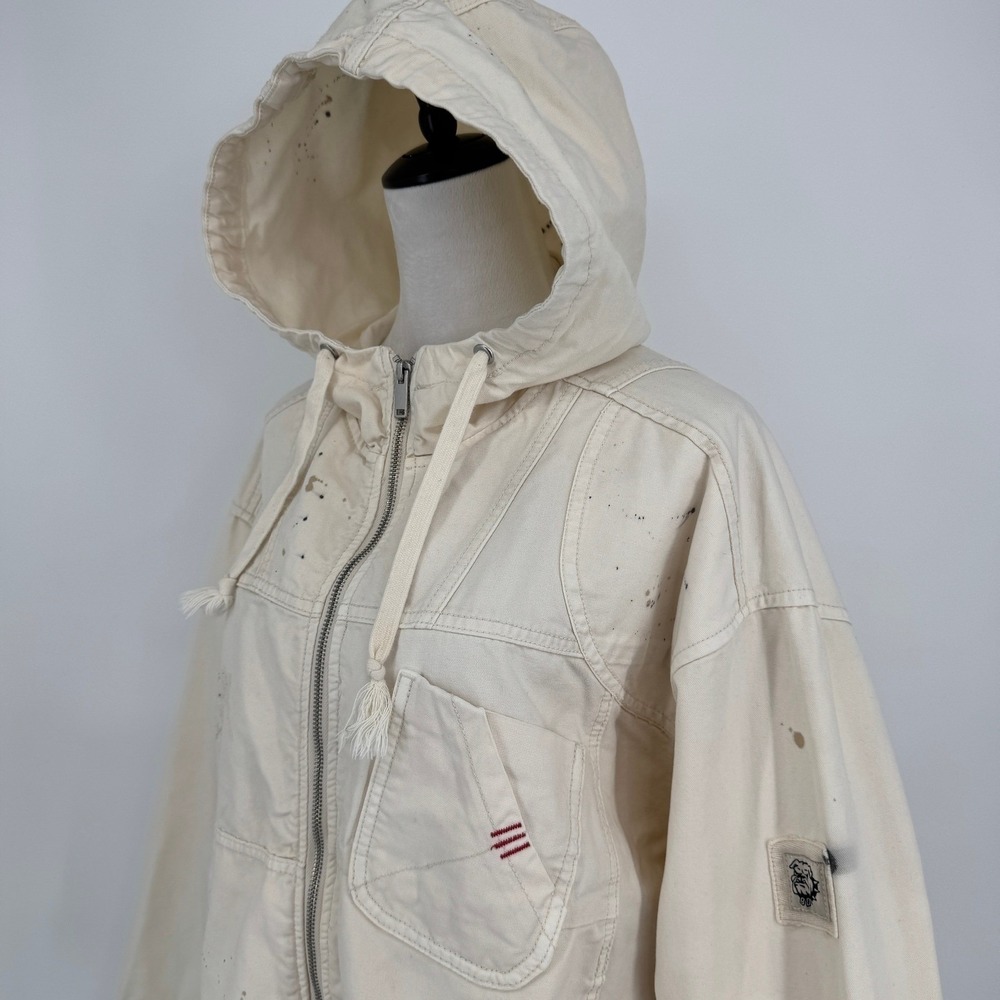 BDG Hooded Jacket Size Medium Cream Paint Splatter Workwear Grunge Casual Street - Picture 6 of 12